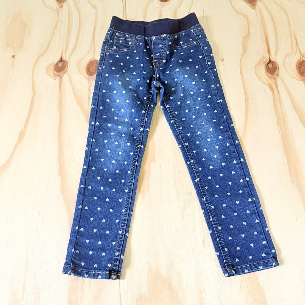 Cat & Jack Girls Blue Jeans Heart Design Size 5T Skinny Adjustable Waist